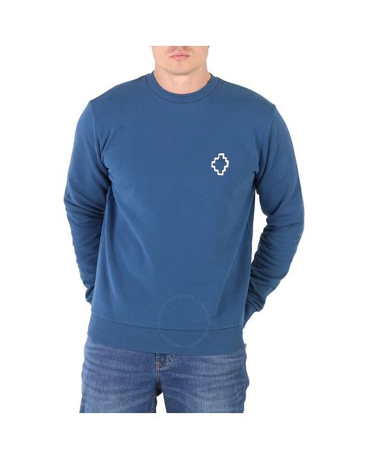 Marcelo Burlon Blue Petrol Tempera Cross Print Sweatshirt for men