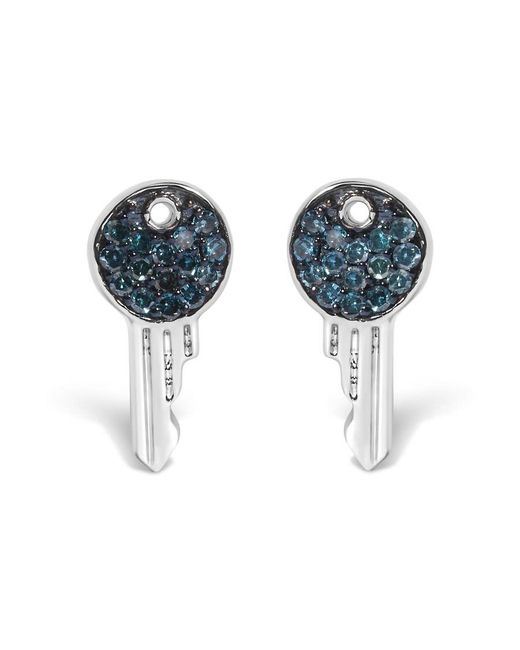 Haus of Brilliance Blue Sterling 1/6 Cttw Diamond Key Motif Stud Earrings for men