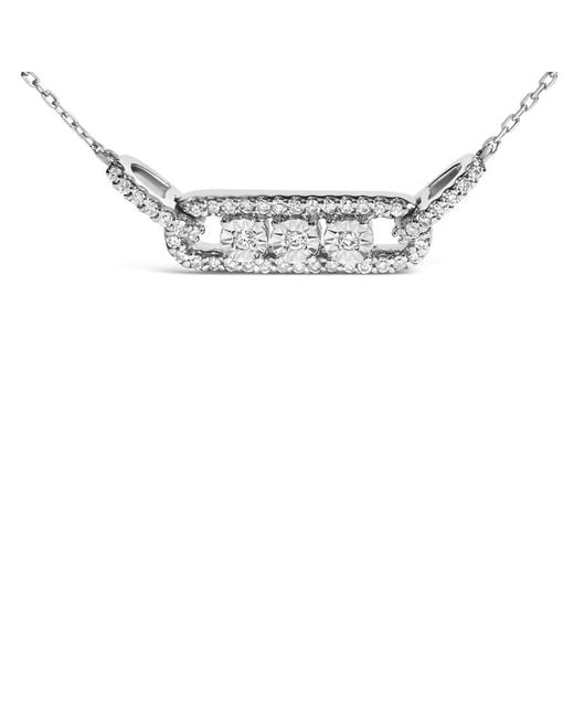 Haus of Brilliance Metallic Sterling 1/5 Cttw Round Diamond 3 Stone Station Bar Necklace