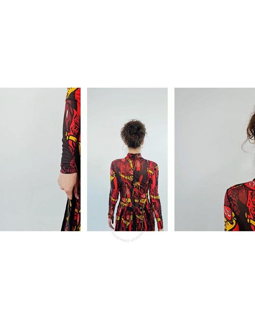 Burberry Red Ladies Ip Pattern Printed Long-Sleeve Dress, Brand Size 4 (Us