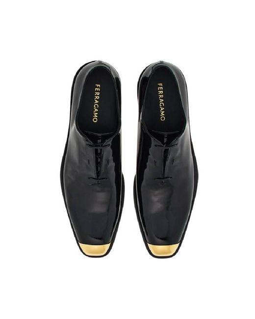 Ferragamo Blue Metal Tip Detail Leather Oxfords for men