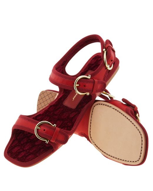 Ferragamo Red Ferragamo Nomadic Buckle Flat Sandals, Size 7 C