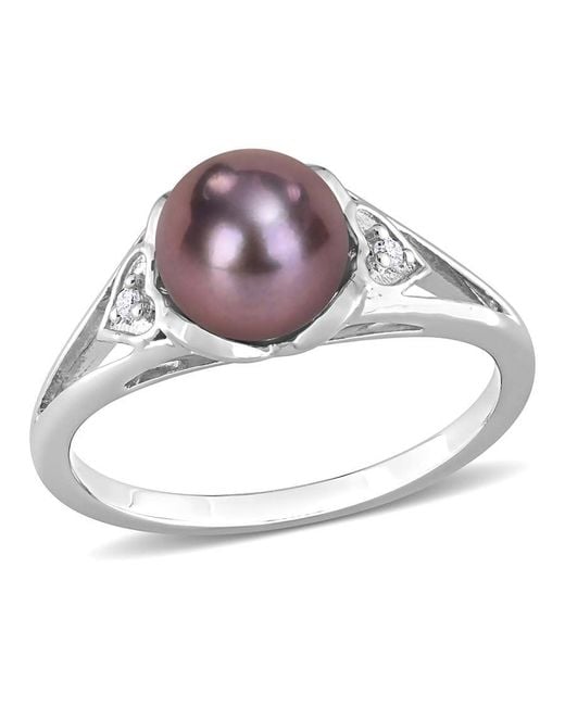 Amour Metallic 7-7.5Mm Freshwater Cultured Pearl And Diamond Accent Heart Ring