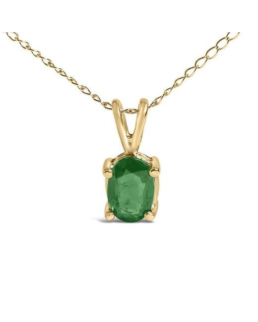Haus of Brilliance Metallic 14K 6X4Mm Oval Shaped Emerald Solitaire Pendant Necklace