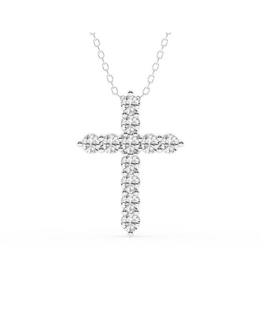 Brilliant Diamond Metallic 1 Carat Round Lab Grown Diamond Cross Pendant Necklace for men