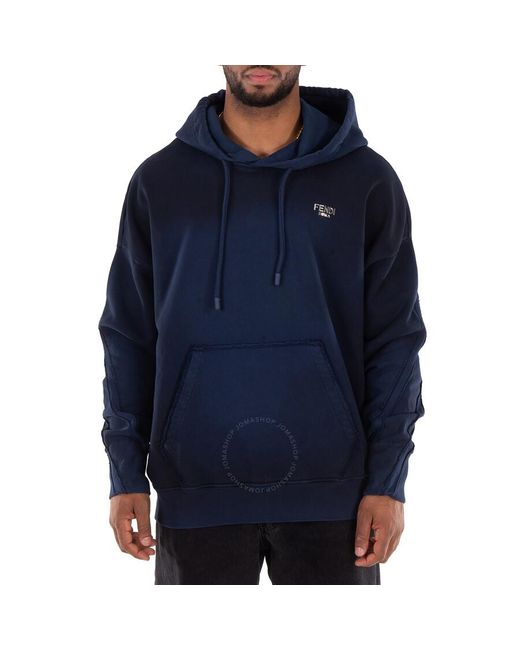 Fendi Blue Drawstring Hooded Long Sleeve Sweater for men