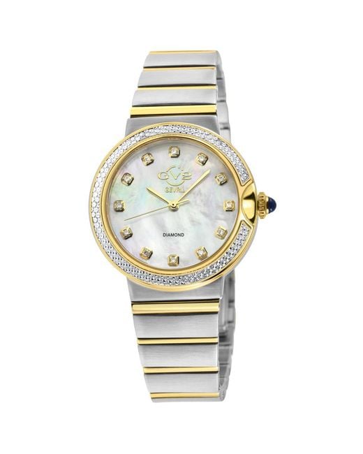 Gevril Metallic Sorrento Diamond Mother Of Pearl Dial Watch