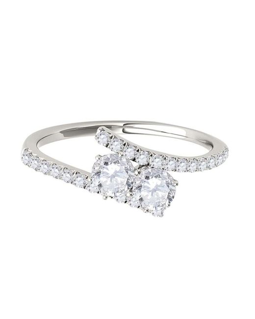Maulijewels White 0.75 Carat Natural Round Diamond Two Stone Engagement Ring