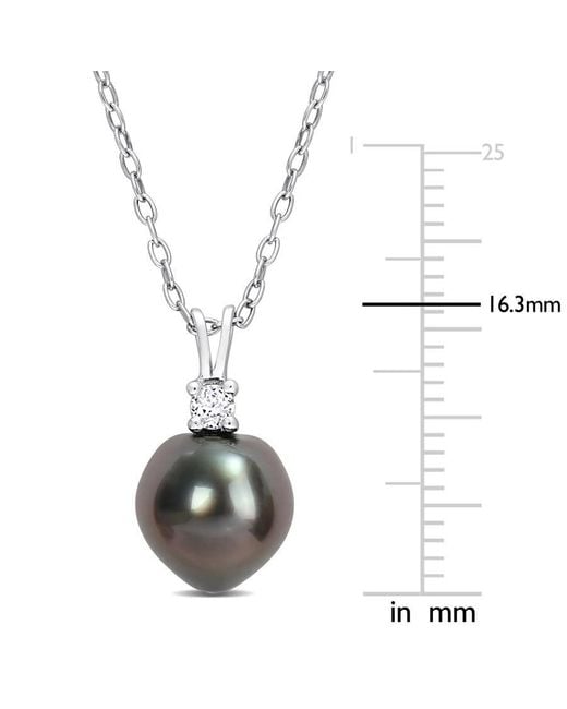 Amour Metallic 8-9Mm Tahitian Cultured Pearl And 1/10 Ct Tgw Topaz Pendant With Chain