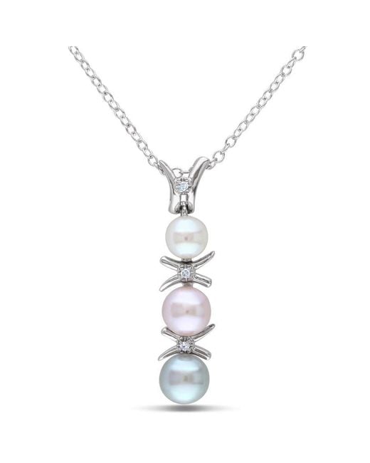 Amour Metallic And Cultured Freshwater Pearl And Diamond Drop Pendant With Chain