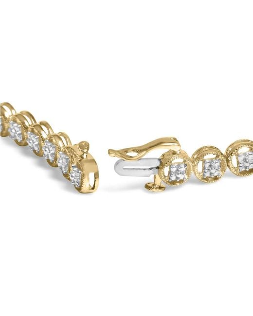 Haus of Brilliance Metallic 14K Plated .925 Sterling 1/10 Cttw Diamond Open Circle Beaded Wheel Link Tennis Bracelet (I-J Color, I3 Clarity)