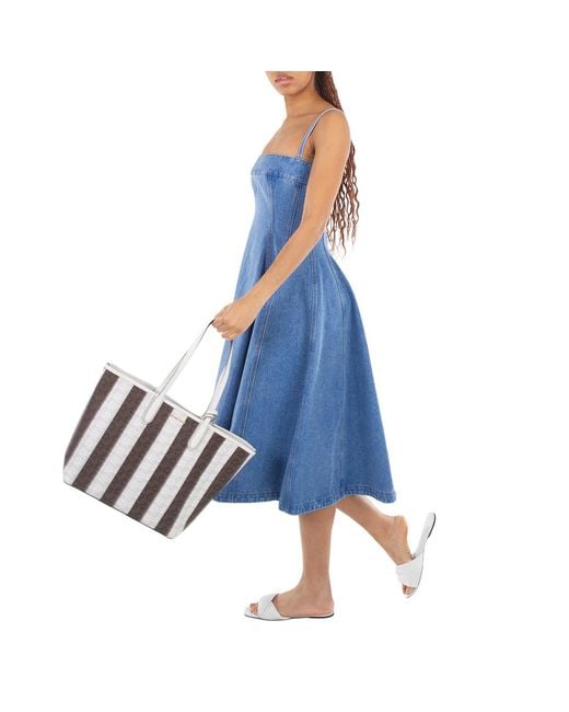 Michael Kors Purple Eliza Large Striped Tote Bag