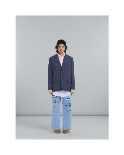 Marni Blue Light Checkered Blazer