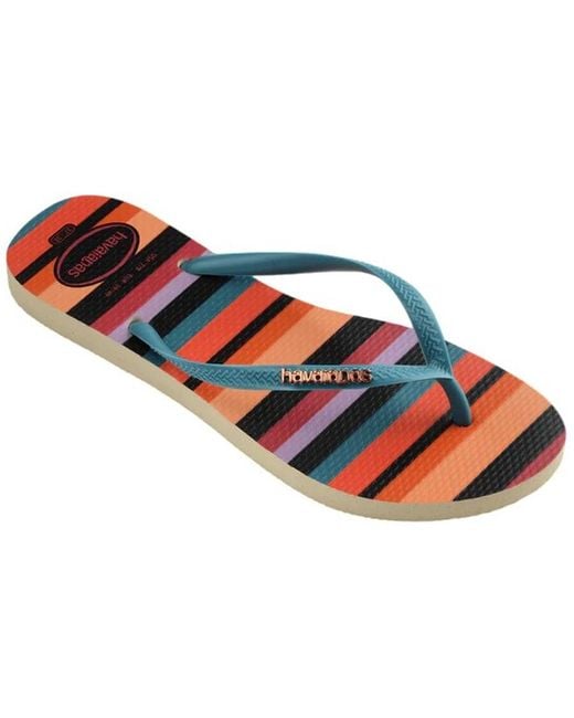 Havaianas Blue Slim Patchwork Stripe Flip Flops, Brand Size 41/42 (Us