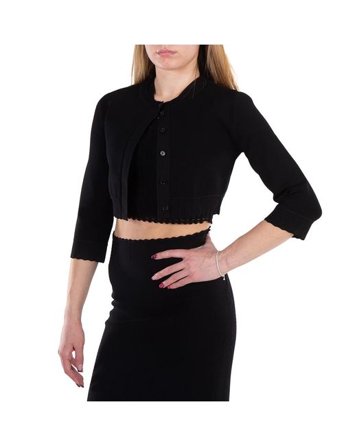 Victoria Beckham Black Pointelle Cropped Cardigan