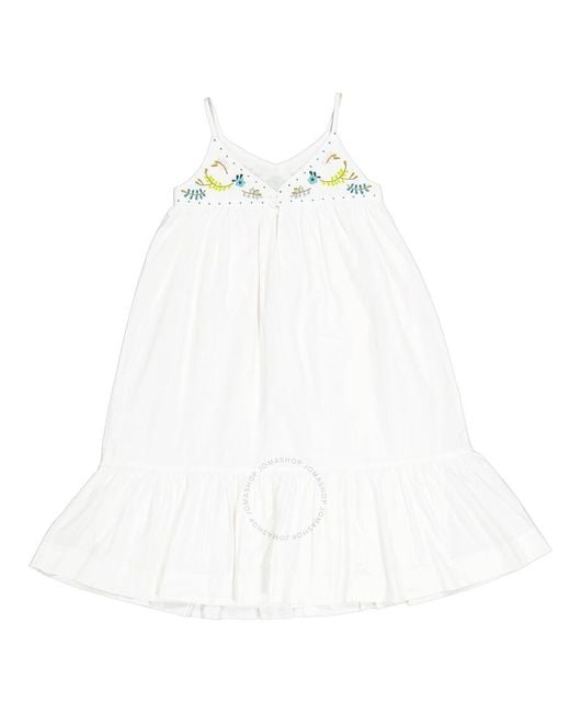 Bonpoint White Girls Blanc Lait Anya Floral-embroidered Cotton Dress