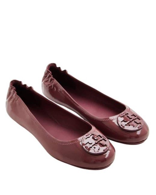 Tory Burch Red Patent Leather Minnie Travel Ballet Flats