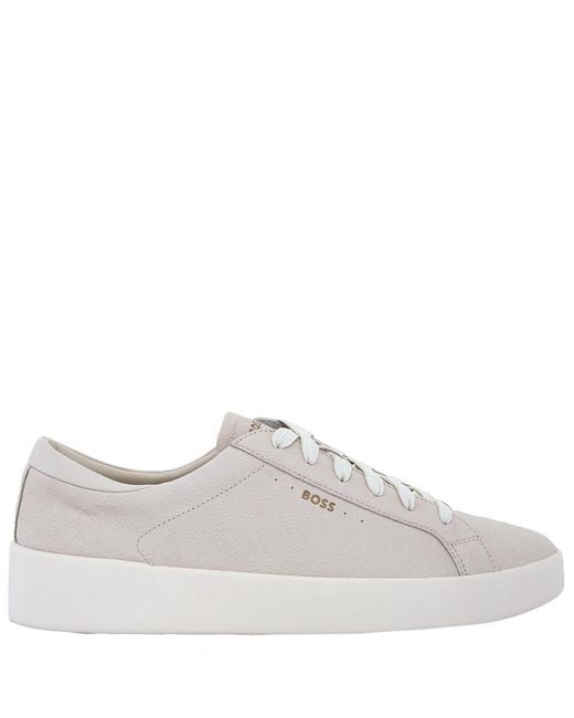 Boss Natural Tumbled-Leather Trainers, Brand Size 40 Us for men