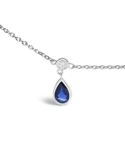 Haus of Brilliance Metallic 10K Dangling 5X3 Mm Pear Sapphire And Diamond Station Necklace