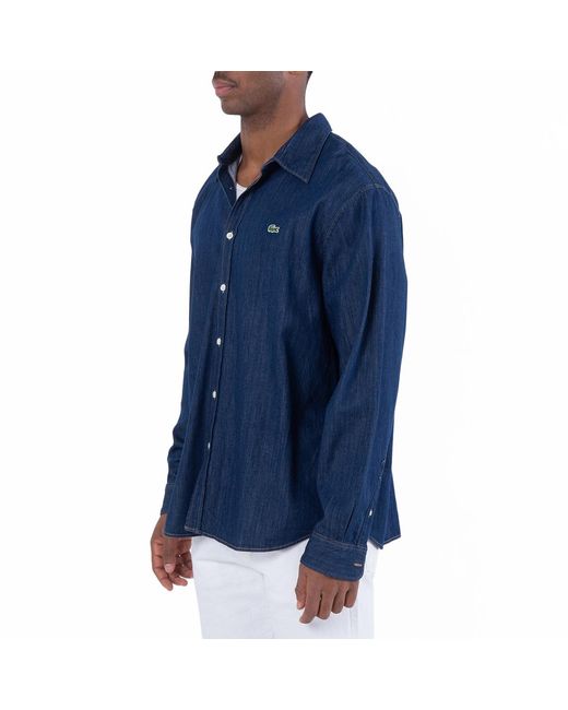 Lacoste Blue Lightweight Denim Regular-Fit Shirt, Brand Size 44 Us for men
