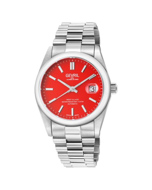 Gevril West Village Automatic Red Dial Watch for men
