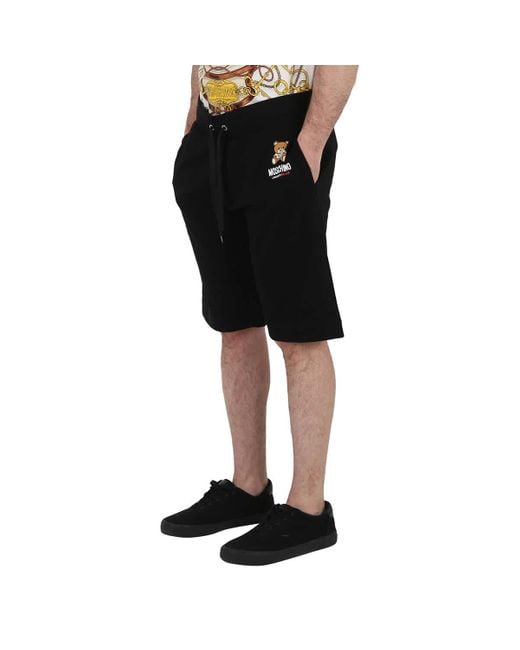Moschino Black Teddy Logo Embroidered Drawstring Shorts for men