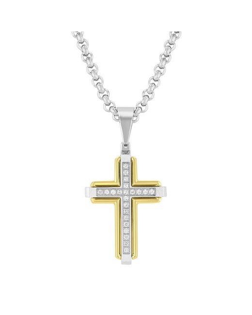 Robert Alton Metallic 1/6Ctw Diamond Stainless Steel Two-Tone Cross Pendant for men