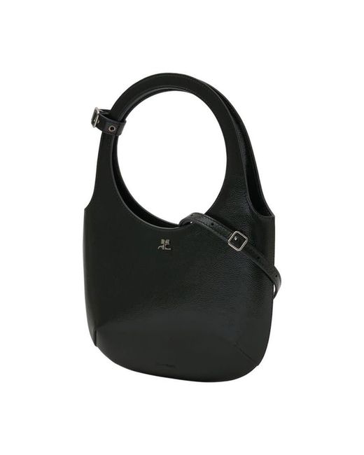Courreges Black Calfskin Leather Shoulder Bag