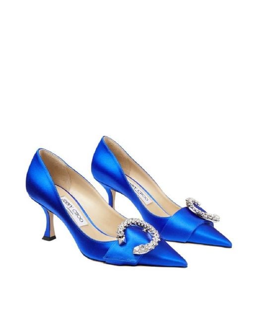 Jimmy Choo Blue Melva 70Mm Pointed-Toe Satin Pumps, Brand Size 35 Us