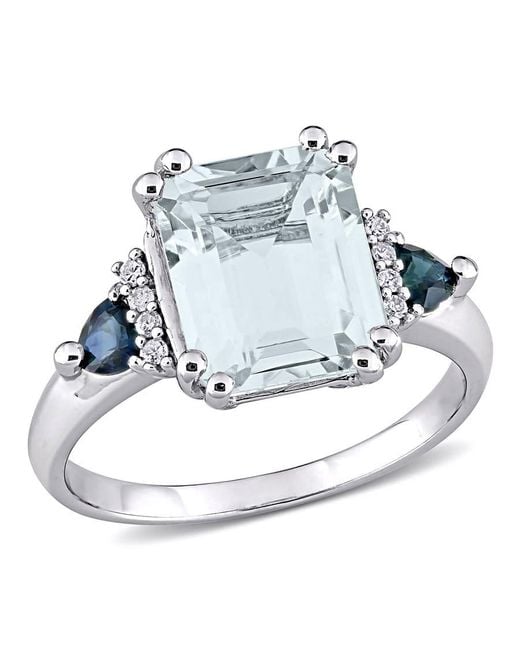 Amour Blue 3 1/3 Ct Tgw Ice Aquamarine And Sapphire And Diamond-Accent Cocktail Ring
