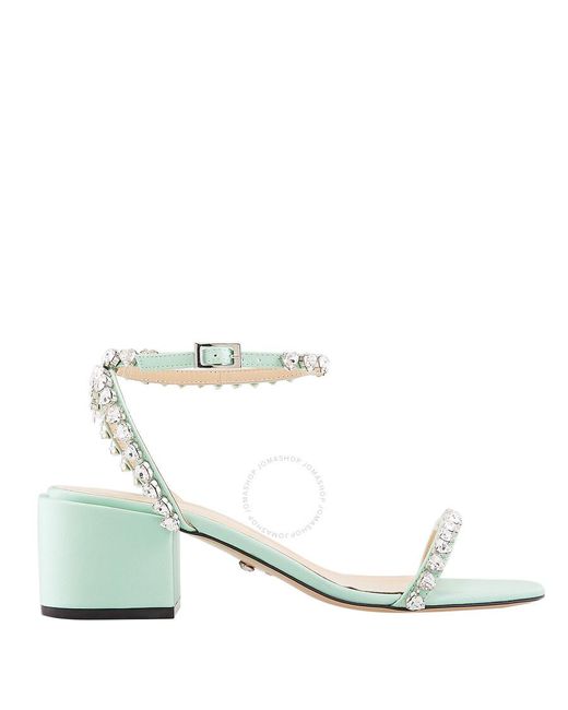 Mach & Mach White Audrey Rhinestone-Embellished Sandals, Brand Size 38 Us