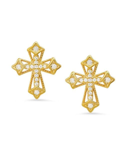 Kylie Harper Metallic 14K Over Vintage Cubic Zirconia Cz Cross Stud Earrings