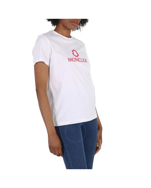 Moncler White Logo Print Short Sleeve Cotton T-shirt