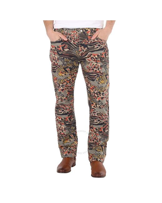 Roberto Cavalli Gray Animalier Camouflage Print Straight Fit Cotton Jeans for men