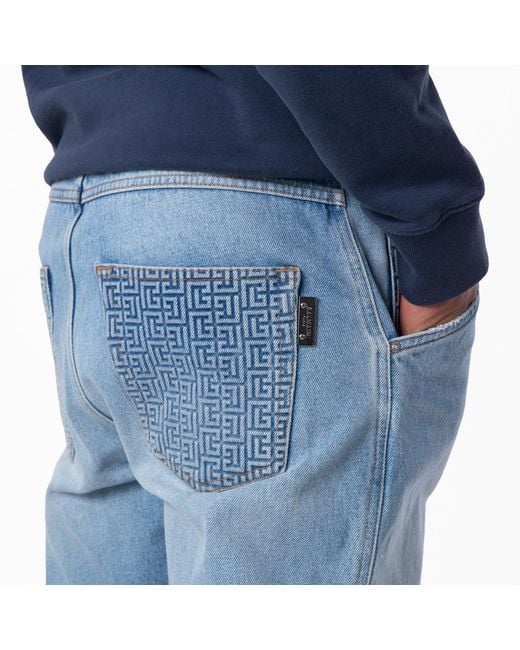 Balmain Blue Straight Cut Cotton Jeans, Waist for men