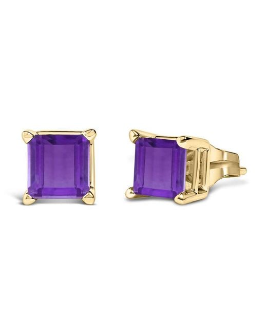 Haus of Brilliance Purple 14K 5X5Mm Princess Cut Amethyst Solitaire Stud Earrings