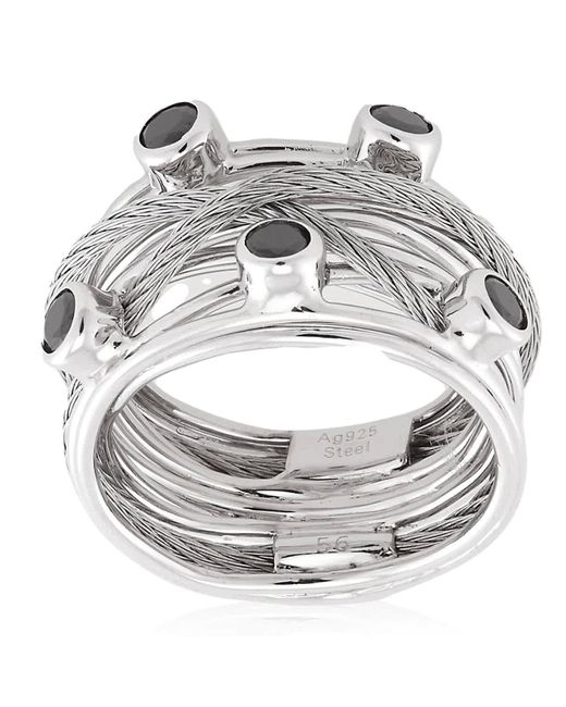 Charriol Metallic Tango Cz Stones Steel Cable Ring