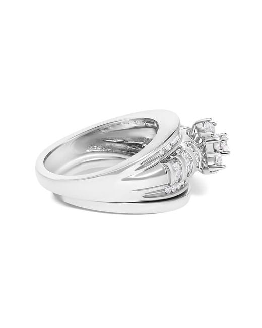 Haus of Brilliance White 14K 1.0 Cttw Round And Baguette Diamond Cluster Bridal Set