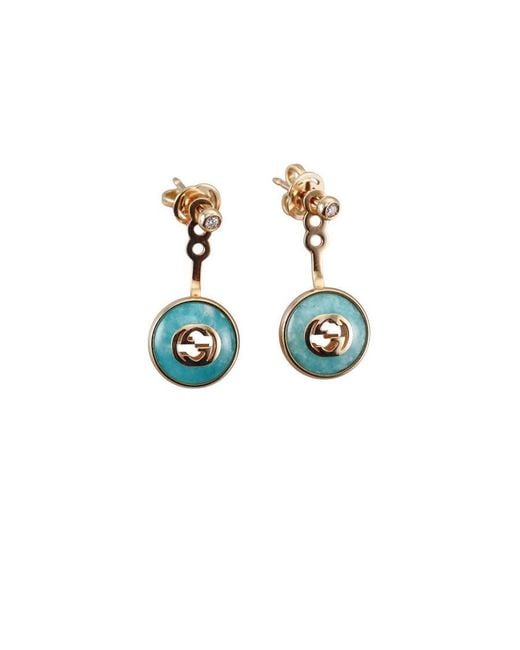 Gucci Metallic Interlocking G Amazonite And Diamond Drop Earrings