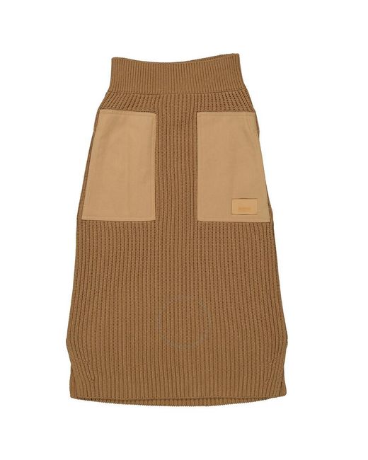 Burberry Brown Camel Safiya Mixed-media Midi Pencil Skirt