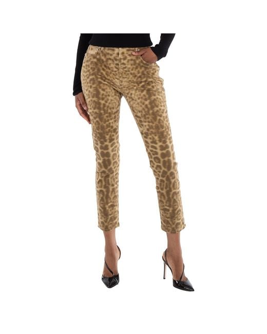 Burberry Natural Ladies Straight Fit Leopard Print Japanese Denim Jeans, Waist