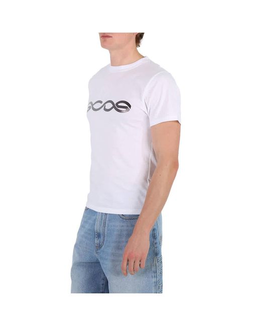 Gcds White Reflective Logo Regular Cotton T-shirt for men