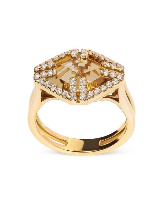 Haus of Brilliance Metallic 14K Marquise-Cut Citrine And 1/3 Cttw Diamond Halo Cocktail Ring