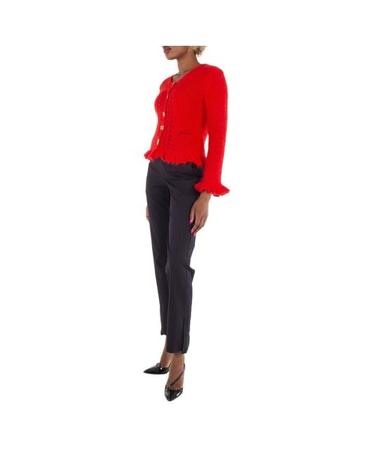 Ganni Red Ladies Racing Mohair Butterfly-Button Cardigan for men