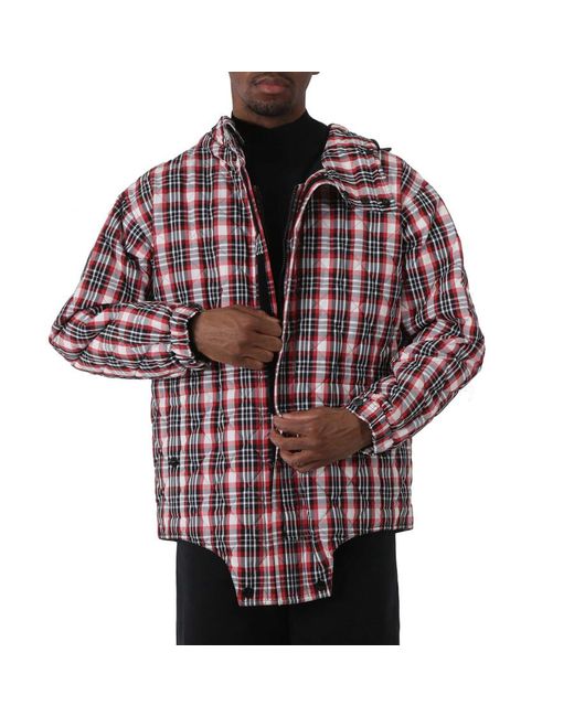 Burberry Red Bright Check Diamond Quilted Cut-out Hem Parka for men