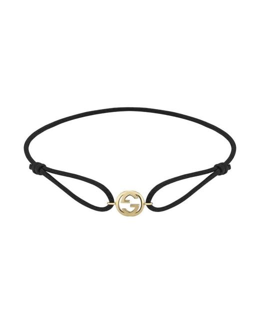 Gucci Brown Interlocking G 18Ct And Cord Friendship Bracelet