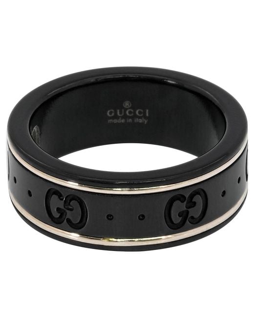 Gucci Black Synthetic Corundum And Icon Thin Band Ring