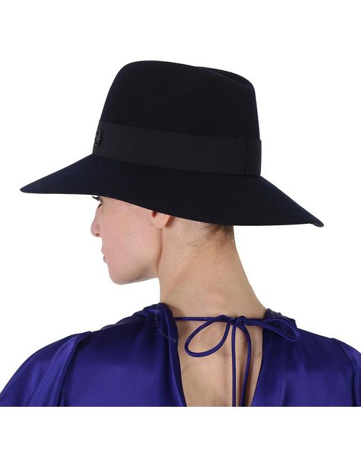 Maison Michel Blue Navy Kate Wool Felt Fedora Hat
