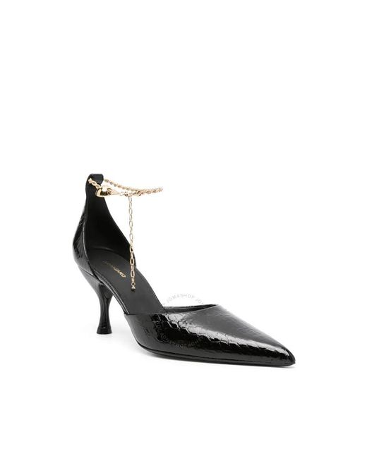 Ferragamo Black Dana 70 Crocodile Effect Leather Pumps