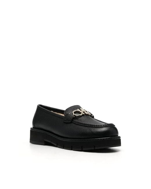 Ferragamo Black Buckle-Detail Leather Loafers